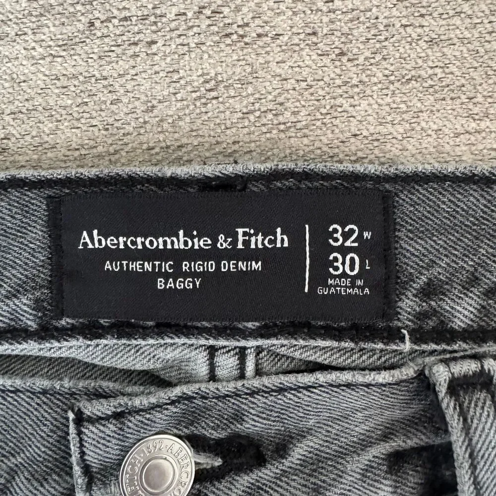 Abercrombie & Fitch Authentic Rigid Denim Baggy Carpenter Jeans Gray 32x30